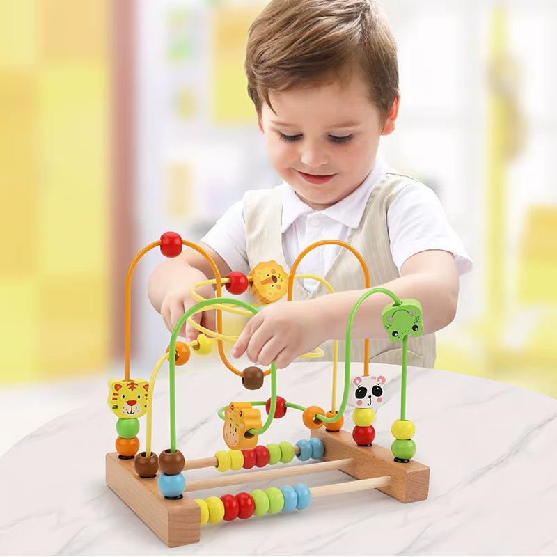 Montessori Baby Toys Wooden Roller Coaster Bead Maze Abacus Math Toys Toddler Early Educational Toys for Kids Children 1 - 3 Years - FLUFFI