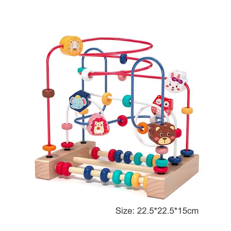 Montessori Baby Toys Wooden Roller Coaster Bead Maze Abacus Math Toys Toddler Early Educational Toys for Kids Children 1 - 3 Years - FLUFFI
