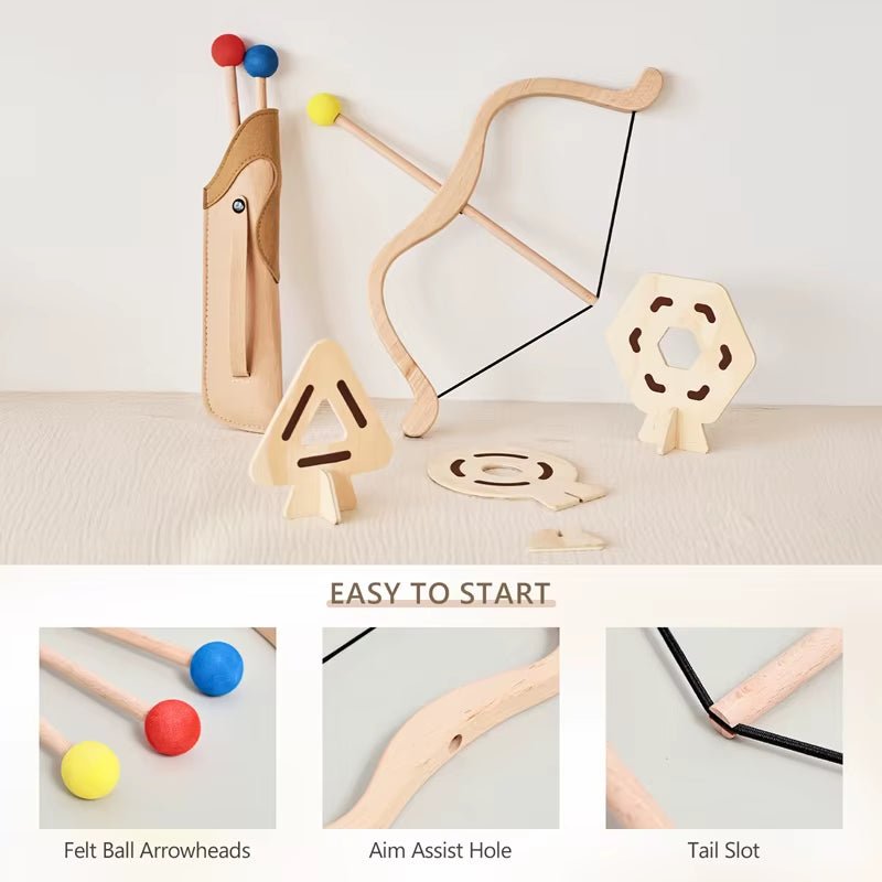 Montessori Bow and Arrows for Children Wooden Indoor Outdoor Shooting Game Toy Set Kids Soft Ball Archery Set Hunting Sport Gift - FLUFFI