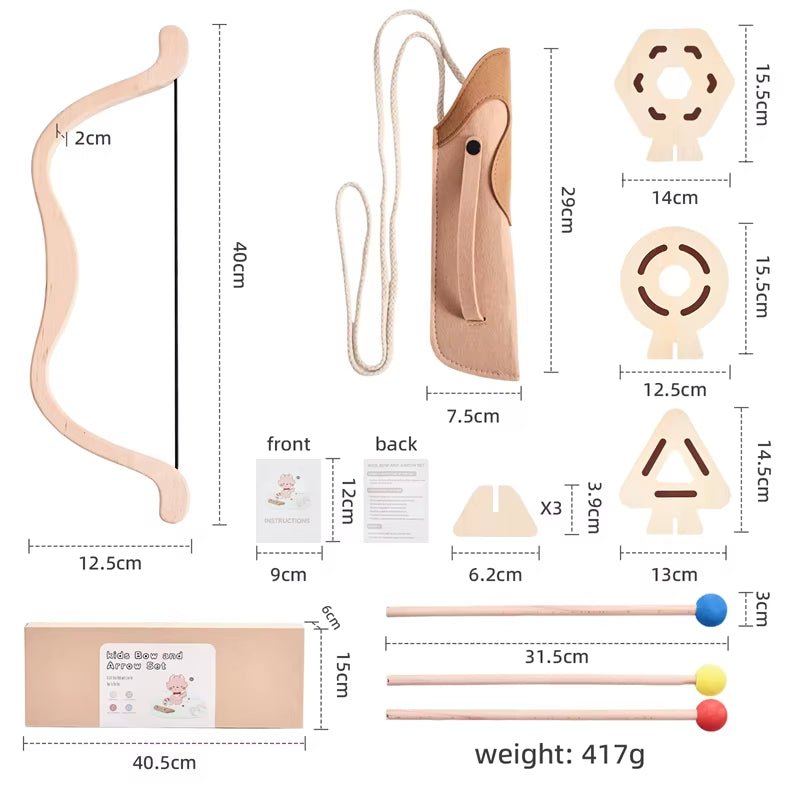 Montessori Bow and Arrows for Children Wooden Indoor Outdoor Shooting Game Toy Set Kids Soft Ball Archery Set Hunting Sport Gift - FLUFFI