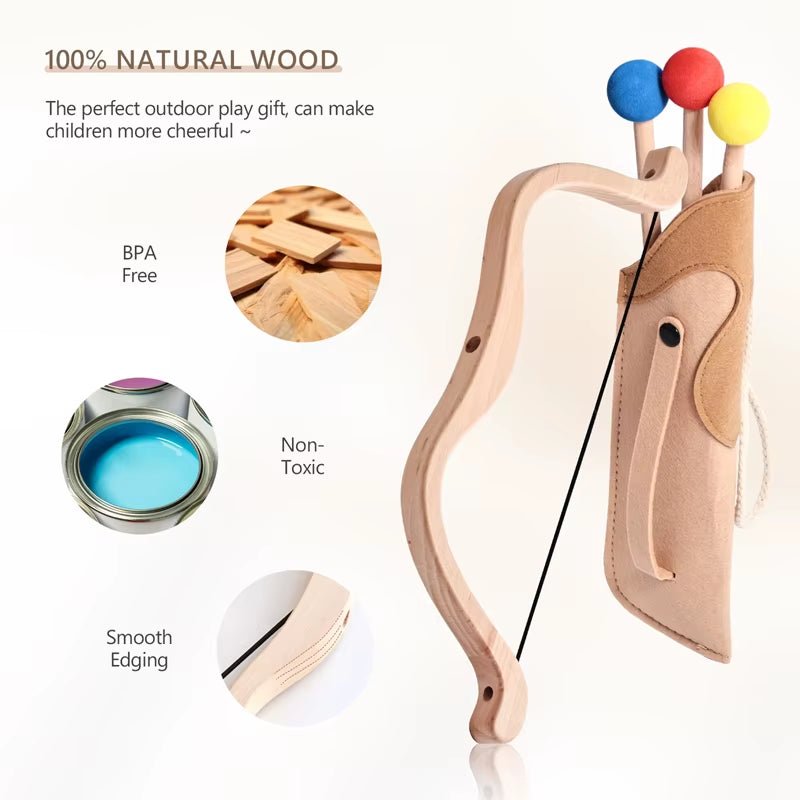 Montessori Bow and Arrows for Children Wooden Indoor Outdoor Shooting Game Toy Set Kids Soft Ball Archery Set Hunting Sport Gift - FLUFFI