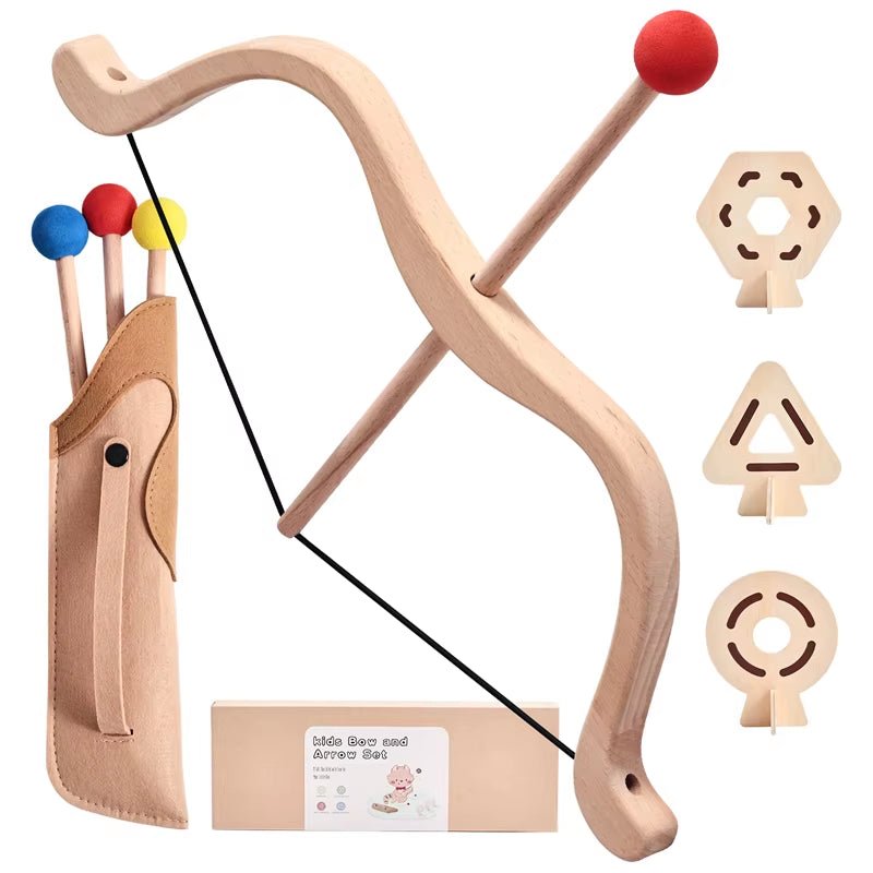 Montessori Bow and Arrows for Children Wooden Indoor Outdoor Shooting Game Toy Set Kids Soft Ball Archery Set Hunting Sport Gift - FLUFFI