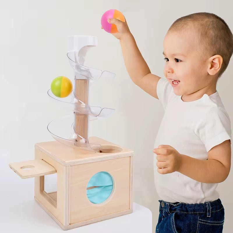 Montessori Toys Baby Early Education Puzzle Rotating Track Rolling Ball Sliding Ball Wooden Tower Toy Set 0 - 3 Years Old - FLUFFI