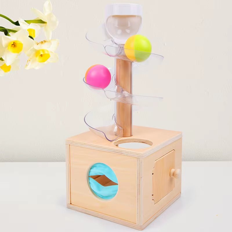 Montessori Toys Baby Early Education Puzzle Rotating Track Rolling Ball Sliding Ball Wooden Tower Toy Set 0 - 3 Years Old - FLUFFI