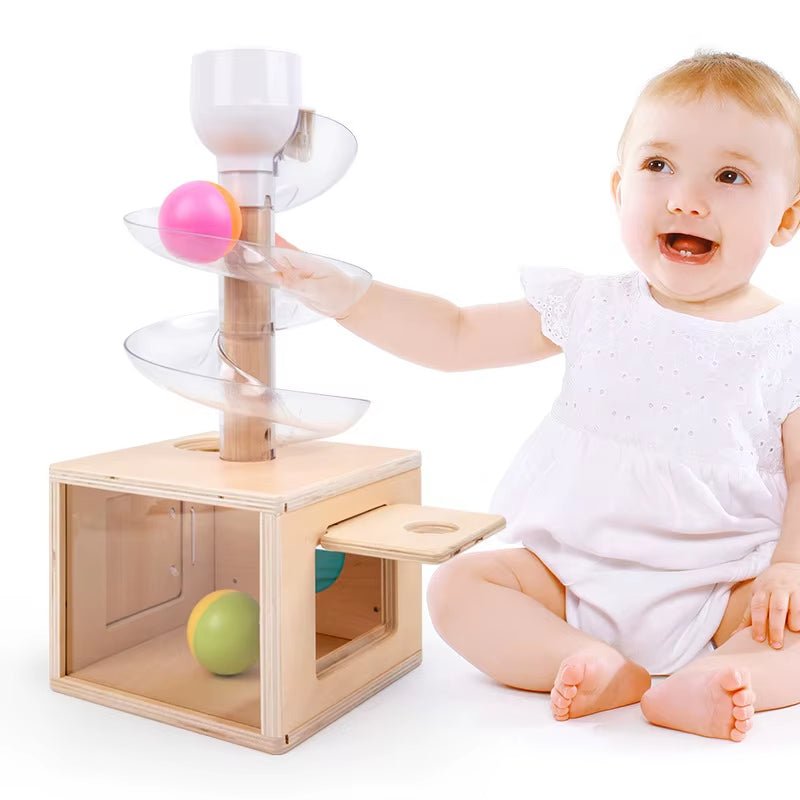 Montessori Toys Baby Early Education Puzzle Rotating Track Rolling Ball Sliding Ball Wooden Tower Toy Set 0 - 3 Years Old - FLUFFI