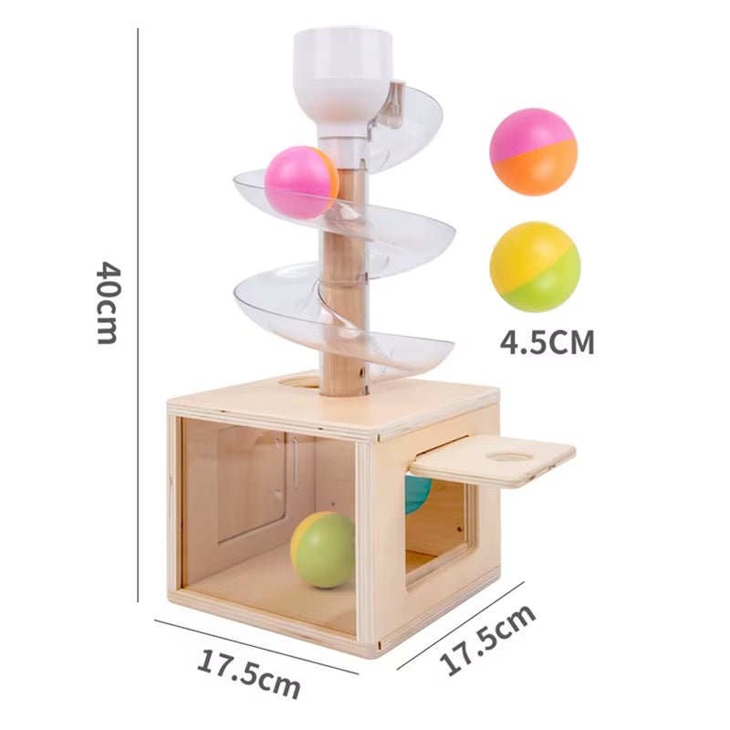 Montessori Toys Baby Early Education Puzzle Rotating Track Rolling Ball Sliding Ball Wooden Tower Toy Set 0 - 3 Years Old - FLUFFI