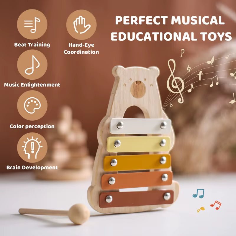 Montessori Toys Baby Music Toys Musical Instrument Wooden Educational Toys Baby 0 3 Years Toys Bear Xylophone Children Toys - FLUFFI