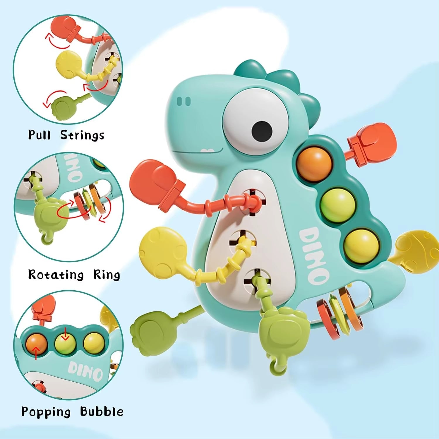 Montessori Toys for Baby,Dinosaur Pull String Toy for Infant,Sensory Teething - FLUFFI