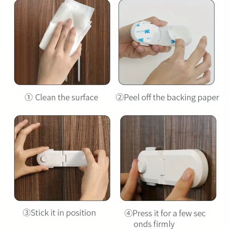 Multi - Use Adhesive Straps Locks Childproofing Baby Proofing Cabinet Latches for Drawers Fridge Door Oven Window No Drilling - FLUFFI