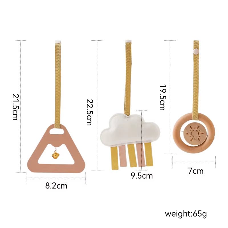 Natural Wooden Gym Game Holder Bracket Musical Lion Animal Pendant Baby Rattle Teether Rodent Stroller Chain Hanging Kid Gift - FLUFFI