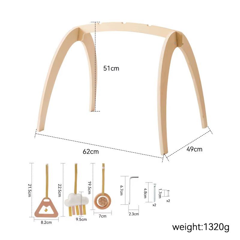 Natural Wooden Gym Game Holder Bracket Musical Lion Animal Pendant Baby Rattle Teether Rodent Stroller Chain Hanging Kid Gift - FLUFFI