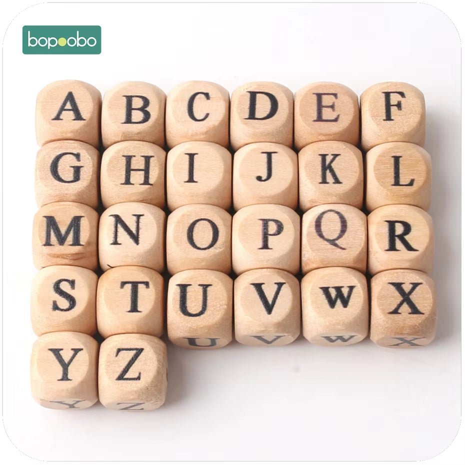 New Wooden Maple Square Shape Beads 12Mm 20Pc Chew Food Grade Teether Letter Beads DIY Crafts Sensory Chewing Toy - FLUFFI