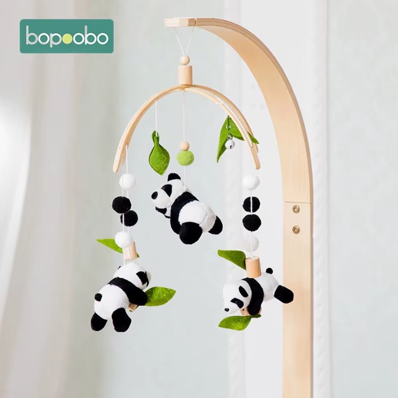Newborn Panda Bamboo Leaf Bed Bell Toys 0 - 12 Months for Baby Crib Bed Wood Bell Mobile Toddler Carousel Cot Kid Musical Toy Gift - FLUFFI
