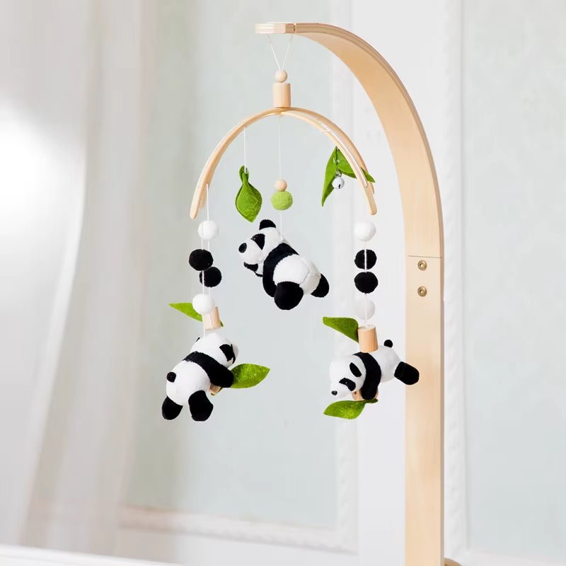 Newborn Panda Bamboo Leaf Bed Bell Toys 0 - 12 Months for Baby Crib Bed Wood Bell Mobile Toddler Carousel Cot Kid Musical Toy Gift - FLUFFI