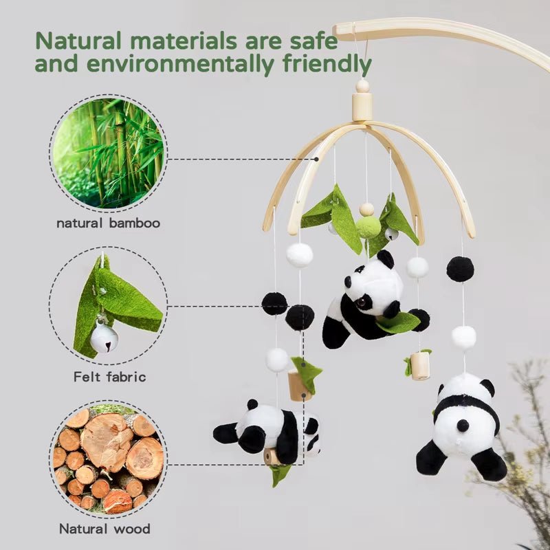 Newborn Panda Bamboo Leaf Bed Bell Toys 0 - 12 Months for Baby Crib Bed Wood Bell Mobile Toddler Carousel Cot Kid Musical Toy Gift - FLUFFI