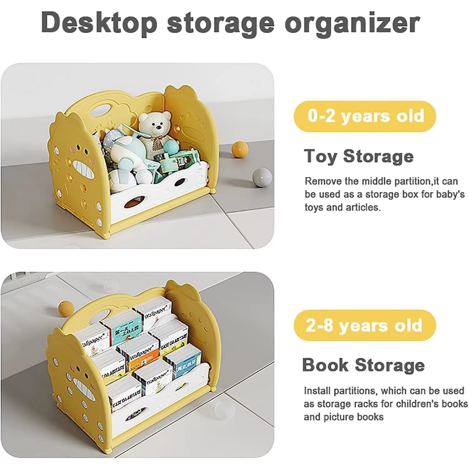 Open Bookshelf 3 - Tier Desktop Bookshelf Plastic Cute Dinosaur Bookcase Picture Book Storage Rack for Playroom Study Bedroom - FLUFFI