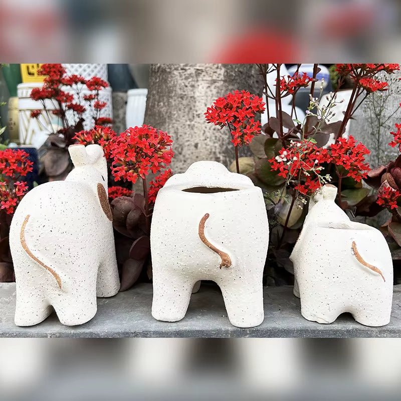 Plants Accessories Bonsai Accessories Flower Pot Cute Elephants Ceramic Succulent Planter Pots Garden Decoration Home Flowerpots - FLUFFI