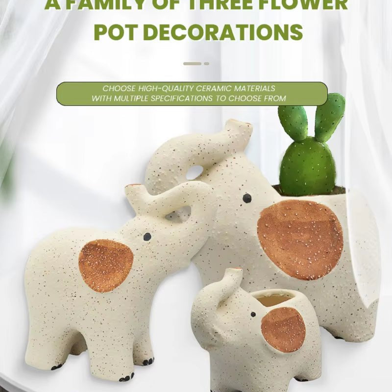 Plants Accessories Bonsai Accessories Flower Pot Cute Elephants Ceramic Succulent Planter Pots Garden Decoration Home Flowerpots - FLUFFI