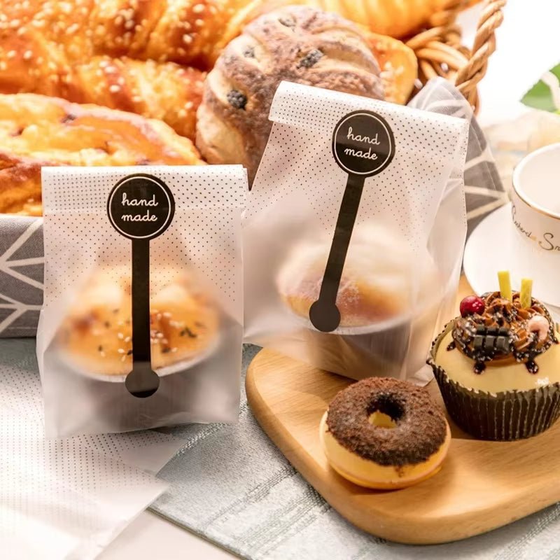 Plastic Cookie Bag with DIY Handmade Sticker Chocolate Snack Cupcake Baking Wrapping Wedding Birthday Party Gift Packaging - FLUFFI