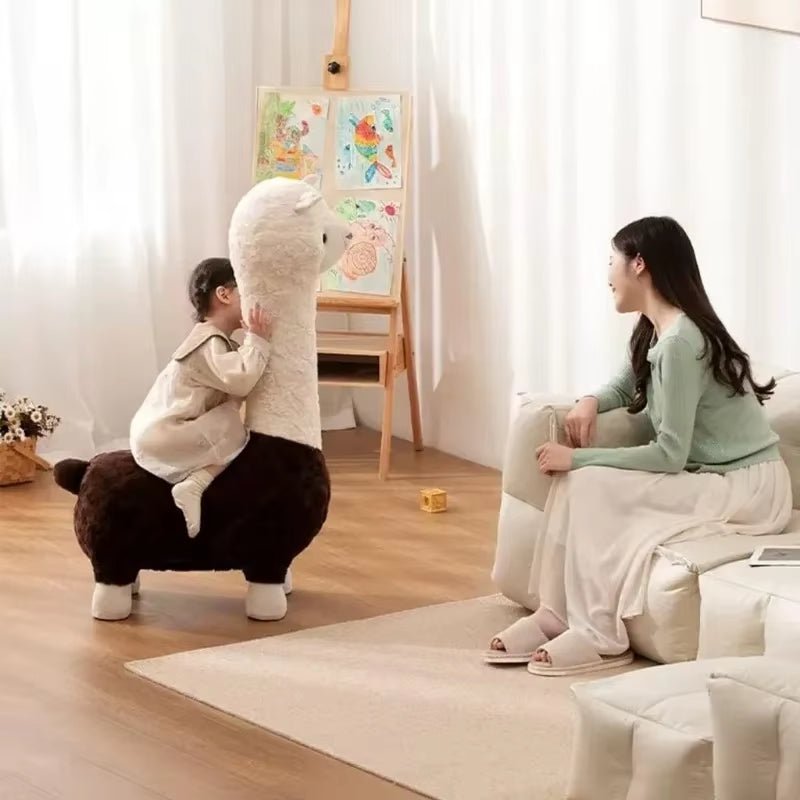 Plush Alpaca Stool Washable Cartoon Kids Chair Lamb Stools Super Soft Cute Lamb Doll Stool Stuffed Animal Chair - FLUFFI