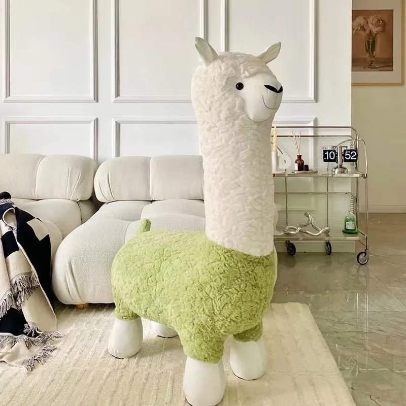 Plush Alpaca Stool Washable Cartoon Kids Chair Lamb Stools Super Soft Cute Lamb Doll Stool Stuffed Animal Chair - FLUFFI