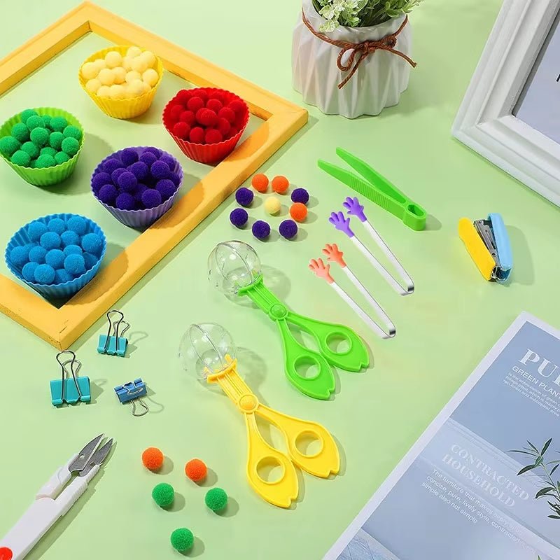 Rainbow Counting Pompoms | Sorting Cup | Montessori Sensory Toys - FLUFFI