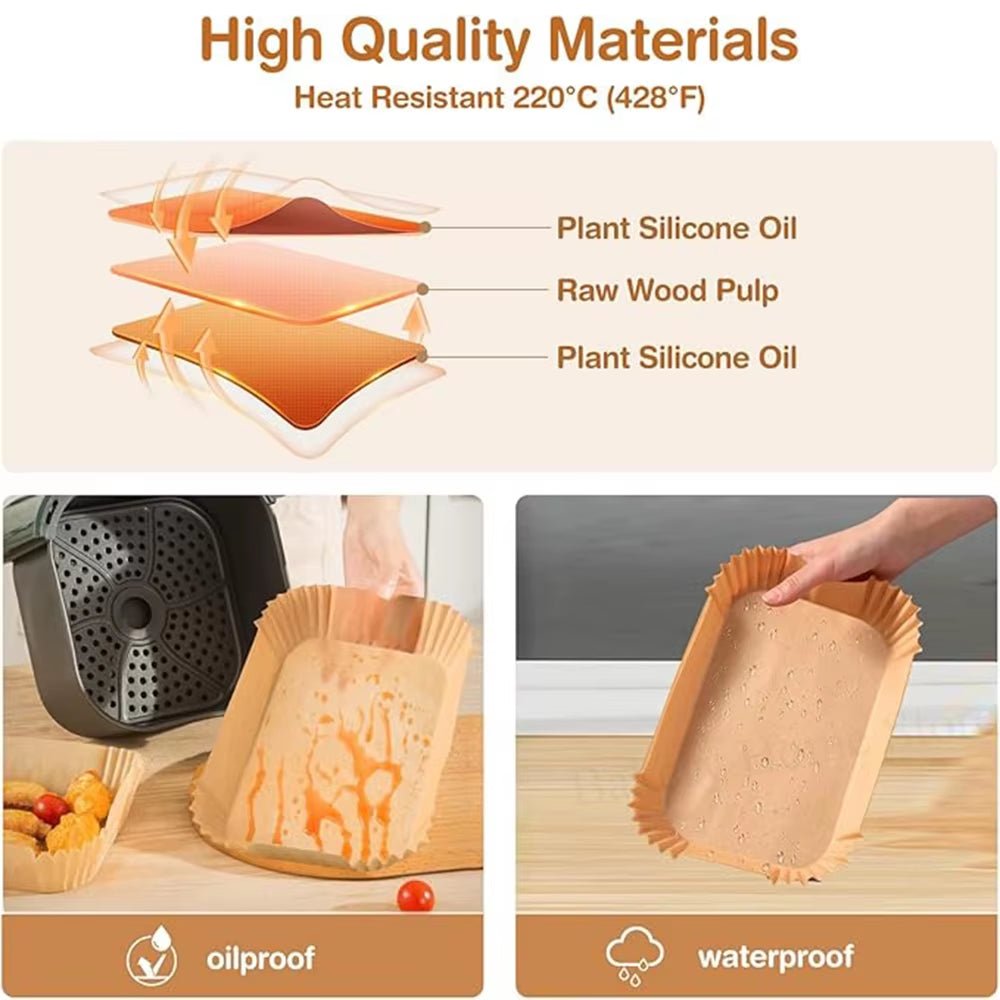 Rectangular Air Fryer Baking Paper for Ninja AF300EU AF400EU Non - Stick Disposable Paper Liners Dual Zone Air Fryer Accessories - FLUFFI