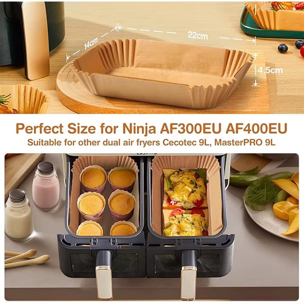 Rectangular Air Fryer Baking Paper for Ninja AF300EU AF400EU Non - Stick Disposable Paper Liners Dual Zone Air Fryer Accessories - FLUFFI