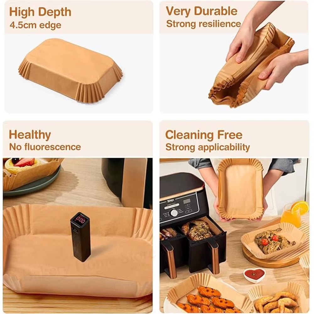 Rectangular Air Fryer Baking Paper for Ninja AF300EU AF400EU Non - Stick Disposable Paper Liners Dual Zone Air Fryer Accessories - FLUFFI