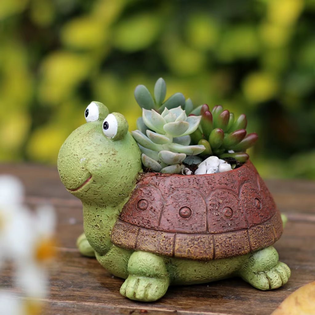 Resin Turtle Design Cacti Succulent Plant Flower Plant Pot Garden Planter - FLUFFI