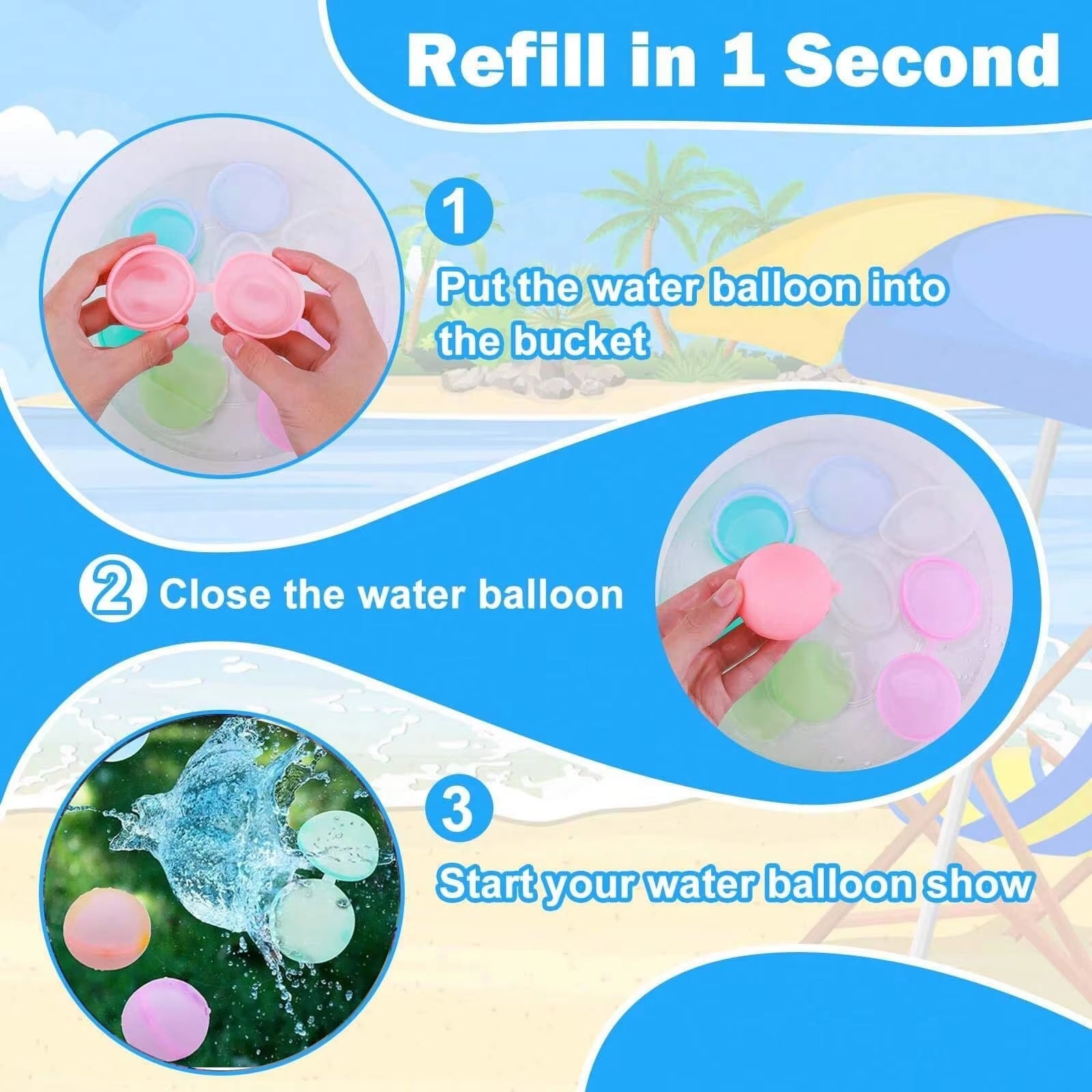 Reusable Water Balloons | Soft Silicone Water Bomb | Quick - Fill Water Balls - FLUFFI