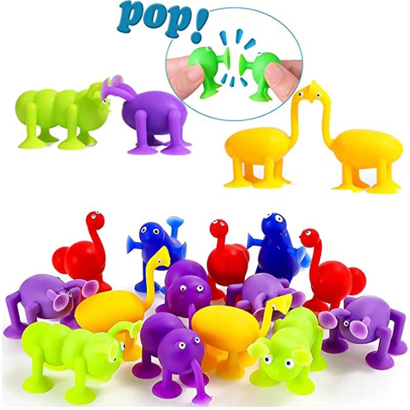Set Mini Animal Shaped Suction Cup Toys,Multicoloured Building Blocks Pop Sucker - FLUFFI