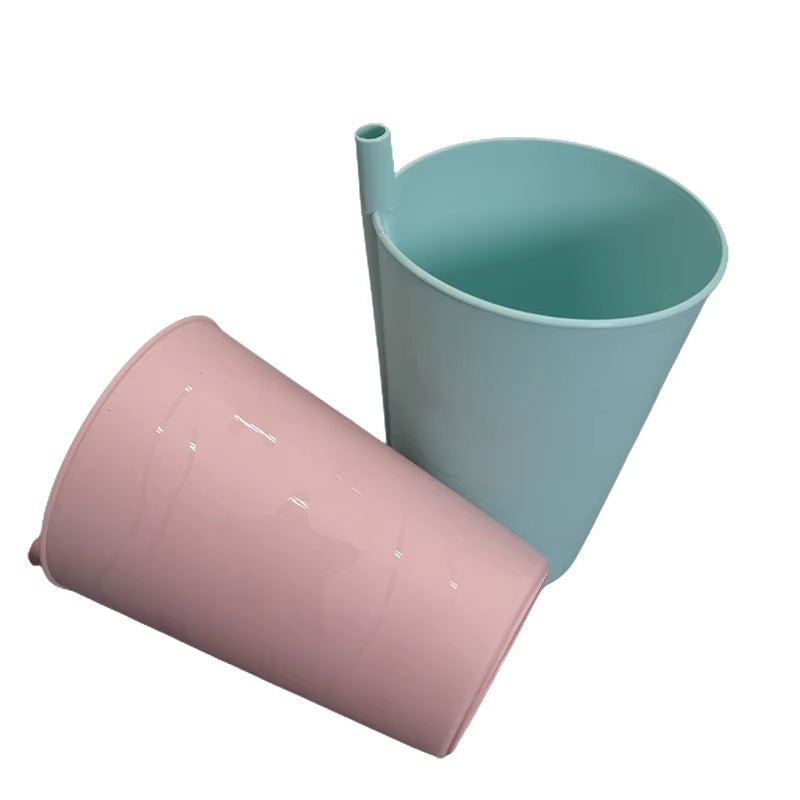 Set of 4 Built - In Straw Tumbler Plastic Sippy Drinking Cup for Children and Adults, Dishwasher and Microwave Safe - FLUFFI