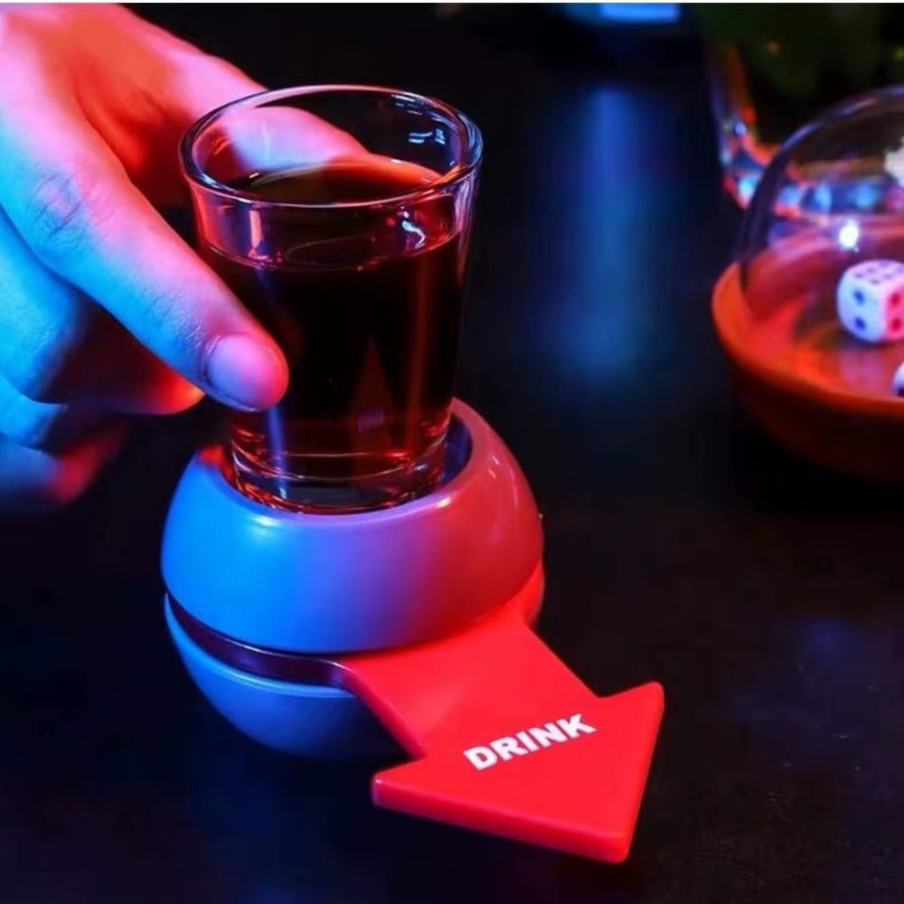 Shot Spinner - Drinking Game - * Includes 1 Ounce Shot Glass - FLUFFI