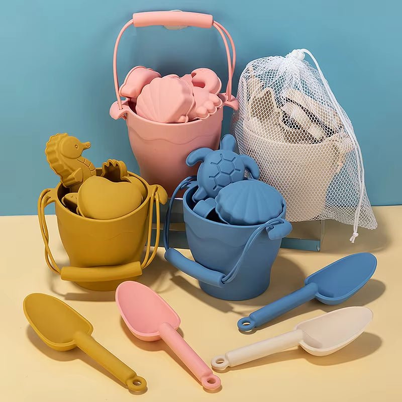Silicone Beach Toy Set |Bucket + 6 Accessories - FLUFFI