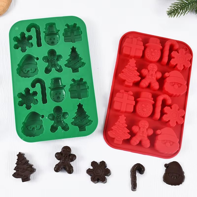 Silicone Christmas Chocolate Molds Snowflake Xmas Tree Gingerbread Man Candy Cookie Moulds DIY Baking Tool New Year Cake Decor - FLUFFI