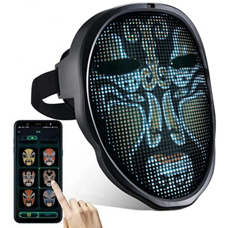 Smart LED Face Masks Programmable Bluetooth APP Control Change Face DIY Photoes for Party Display LED Light Mask for Halloween - FLUFFI
