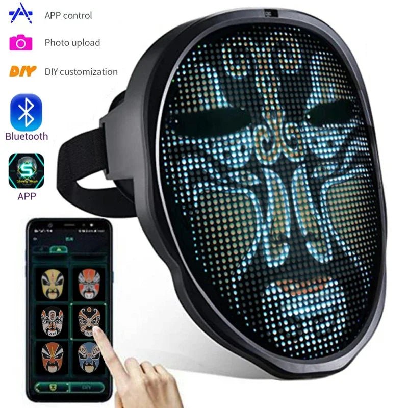 Smart LED Face Masks Programmable Bluetooth APP Control Change Face DIY Photoes for Party Display LED Light Mask for Halloween - FLUFFI