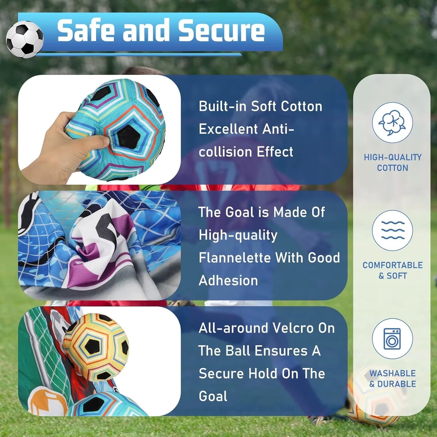 Soccer Ball Game Set for Kids Indoor Outdoor Backyard Toss Soccer Goal Game with 1 Velcro Ball Foldable Flannel Goals Toddlers - FLUFFI