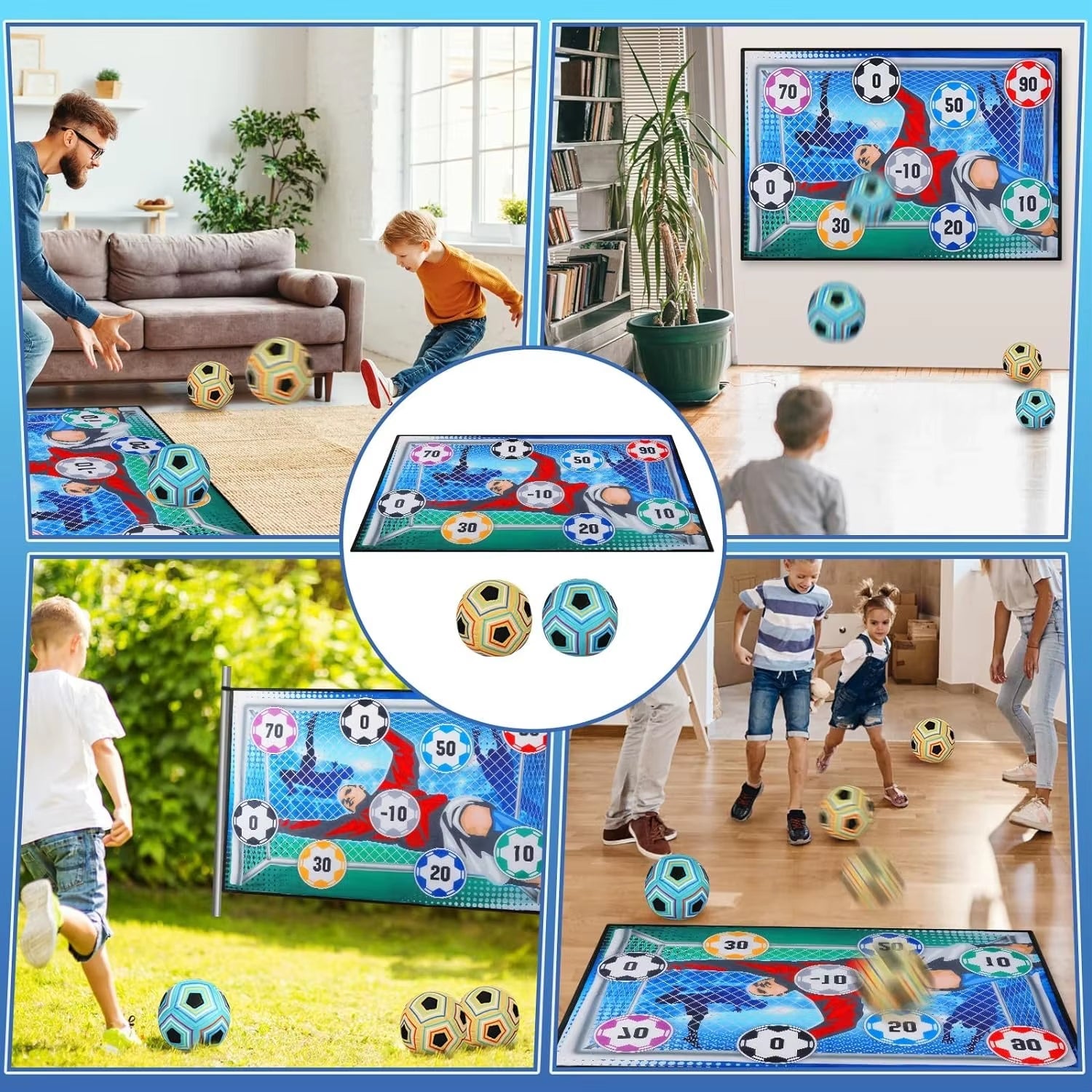 Soccer Ball Game Set for Kids Indoor Outdoor Backyard Toss Soccer Goal Game with 1 Velcro Ball Foldable Flannel Goals Toddlers - FLUFFI