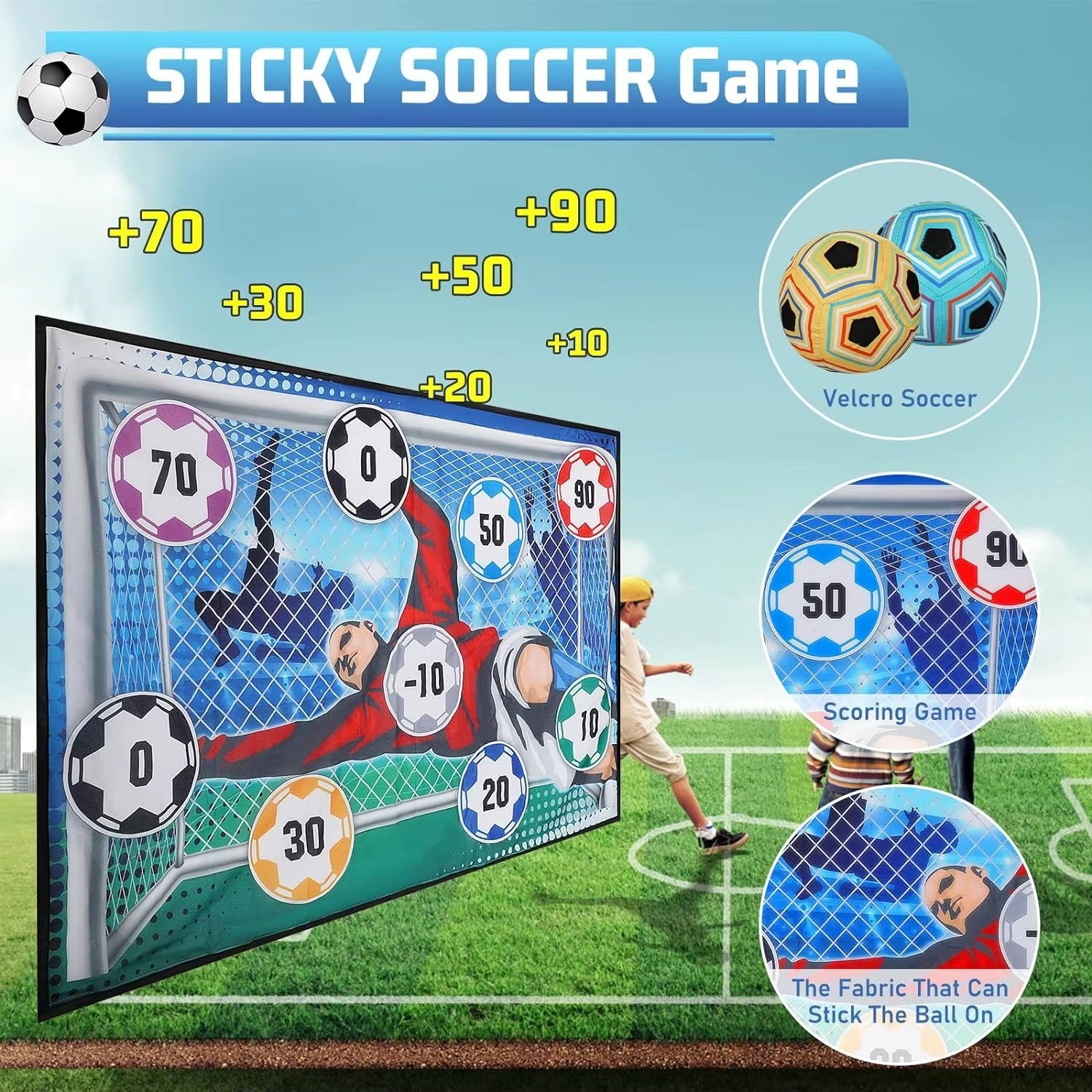 Soccer Ball Game Set for Kids Indoor Outdoor Backyard Toss Soccer Goal Game with 1 Velcro Ball Foldable Flannel Goals Toddlers - FLUFFI