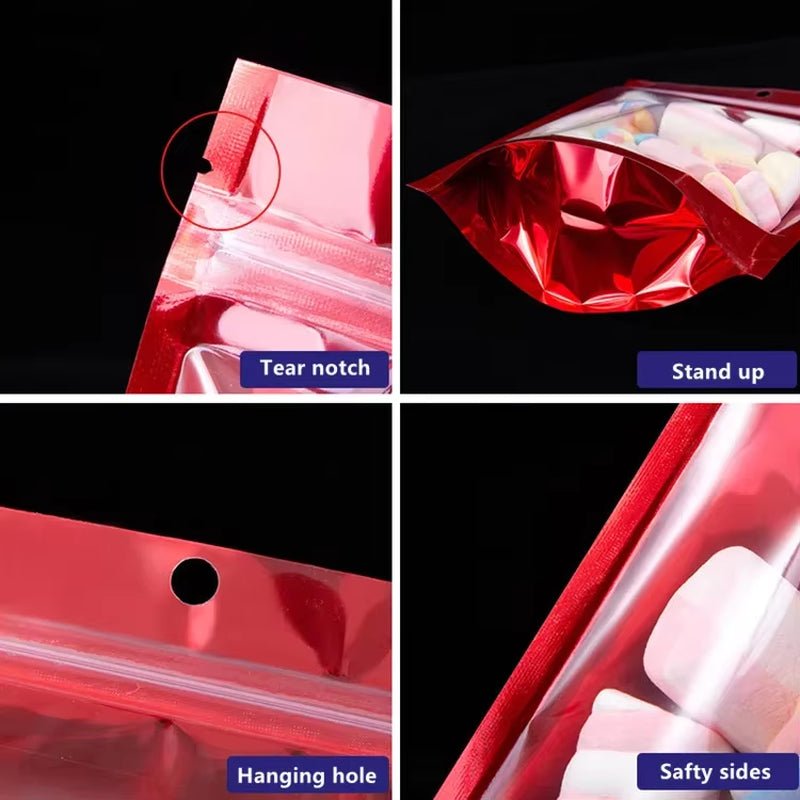 Stand up Clear Front Plastic Zip Lock Bag Resealable Wedding Snack Sugar Coffee Cereals Corn Spice Gifts Storage Pouches - FLUFFI