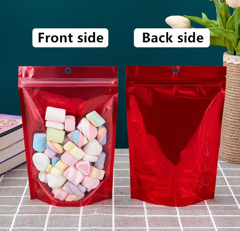 Stand up Clear Front Plastic Zip Lock Bag Resealable Wedding Snack Sugar Coffee Cereals Corn Spice Gifts Storage Pouches - FLUFFI