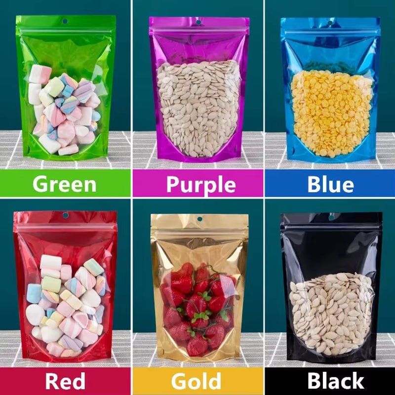 Stand up Clear Front Plastic Zip Lock Bag Resealable Wedding Snack Sugar Coffee Cereals Corn Spice Gifts Storage Pouches - FLUFFI