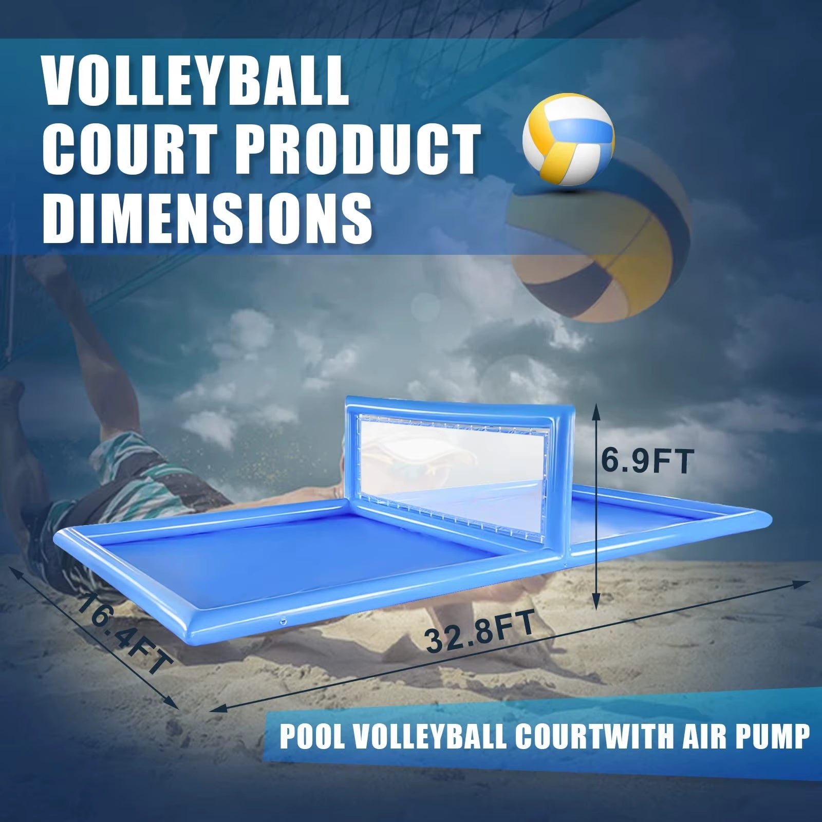 Stock - 33FT Commercial Grade PVC Inflatable Volleyball Court, Outdoor Volleyball Pool, Beach Water Field for Ourdoor Sport Game - FLUFFI