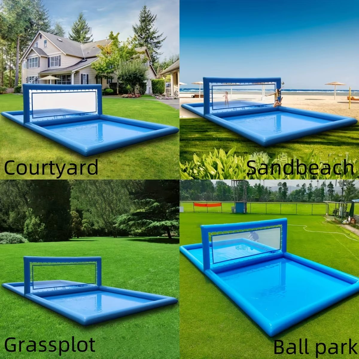 Stock - 33FT Commercial Grade PVC Inflatable Volleyball Court, Outdoor Volleyball Pool, Beach Water Field for Ourdoor Sport Game - FLUFFI