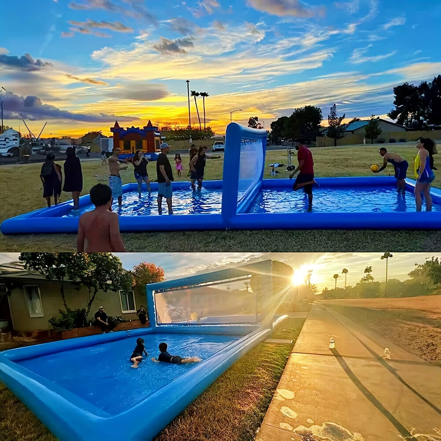 Stock - 33FT Commercial Grade PVC Inflatable Volleyball Court, Outdoor Volleyball Pool, Beach Water Field for Ourdoor Sport Game - FLUFFI