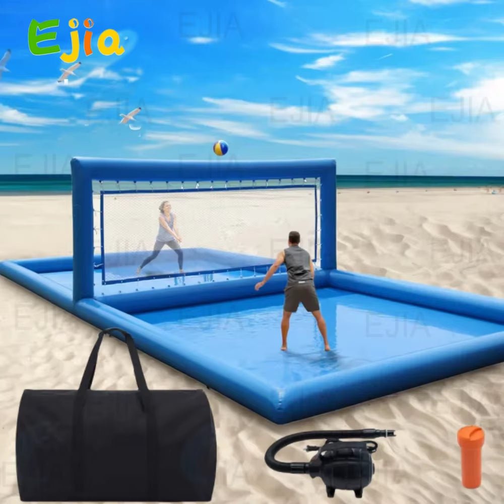 Stock - 33FT Commercial Grade PVC Inflatable Volleyball Court, Outdoor Volleyball Pool, Beach Water Field for Ourdoor Sport Game - FLUFFI