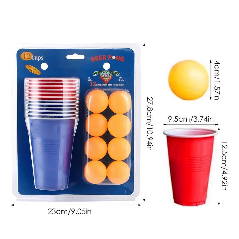 Table Tennis Ball Set Party Game Pong Glasses for Bachelor Red and Blue Beer Drinking Cup Set with Pong Balls &12 Beer Glasses - FLUFFI