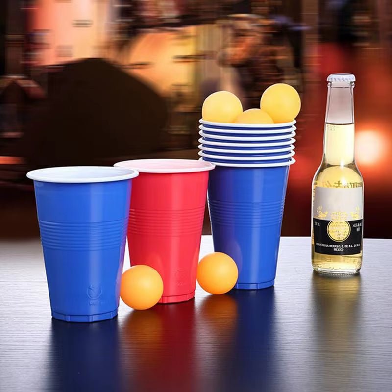 Table Tennis Ball Set Party Game Pong Glasses for Bachelor Red and Blue Beer Drinking Cup Set with Pong Balls &12 Beer Glasses - FLUFFI